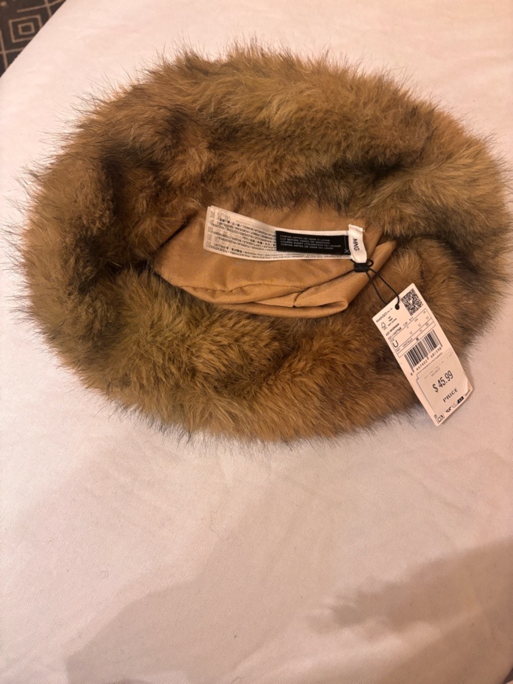 MANGO Faux Fur Bucket Hat Brown Cozy Winter Hat NWT